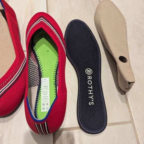 Rothy's The Flat Red Stripe Cherry 9.5 like new - Picture 5 of 8
